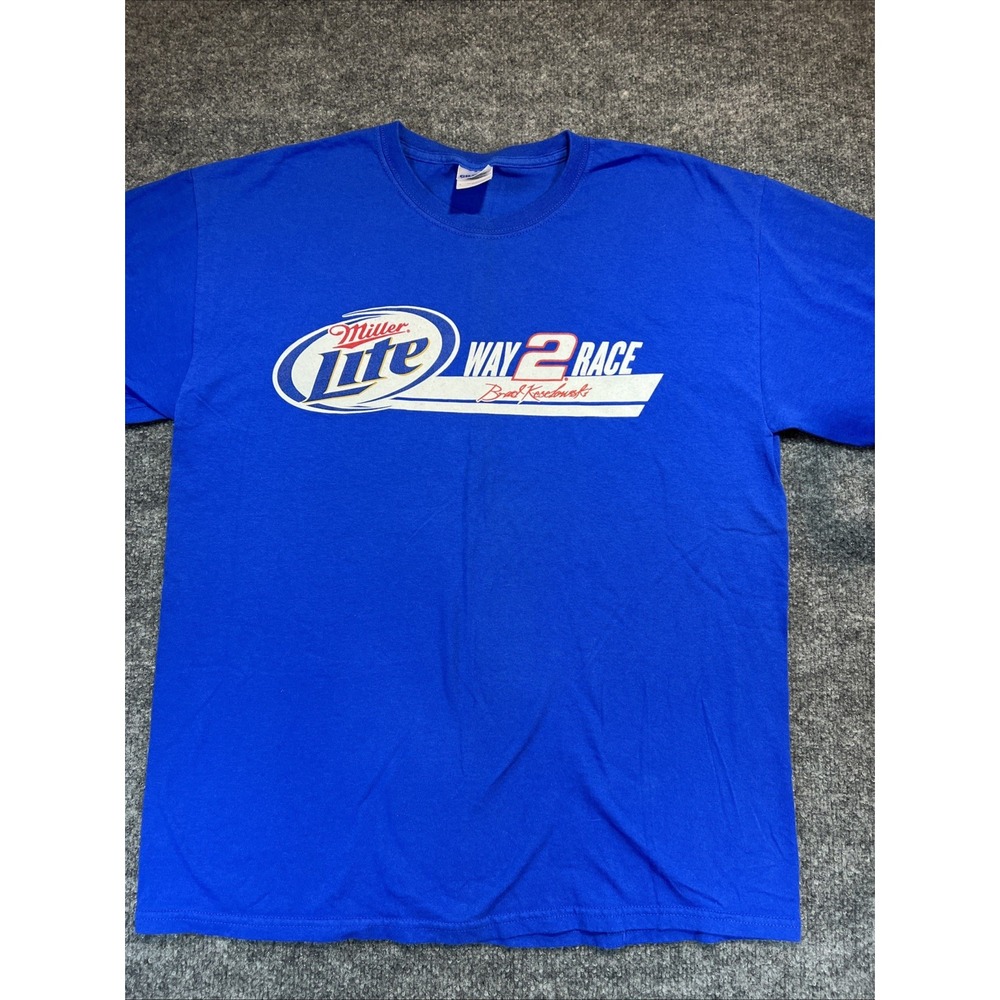 Vintage NASCAR Brad Keselowski Miller Lite Way 2 Race T-Shirt Blue Men's Large